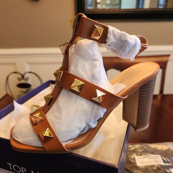 Studded Tan Sandal with Heel - Picture 1 of 4